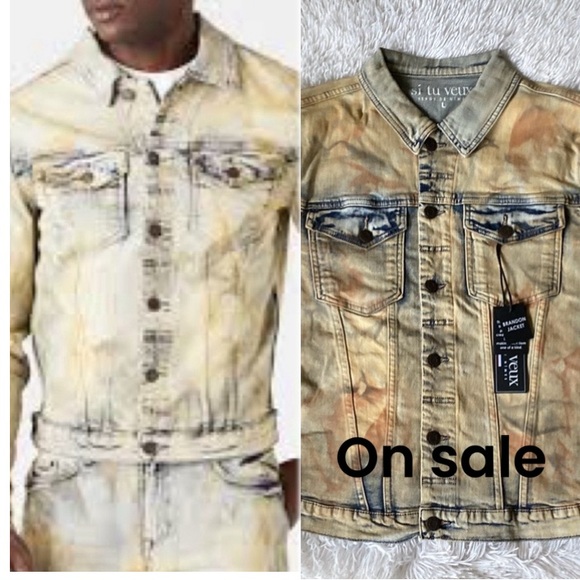 New men’s Sz L Si Tu Veux casual tie dyed casual party denim jean jacket - Picture 3 of 14